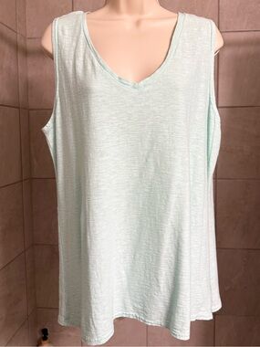NWT Sea Glass Lane mint green V-neck sleeveless cotton/linen top, size Large
